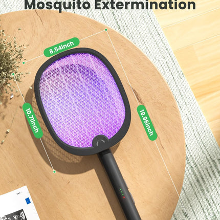 Electric Fly Swatter Foldable Bug Zapper Racket 2 in 1 Mosquito Killer with Purple Attractant Light Rechargeable 1800Mah for Indoor Home Backyard Patio Camping