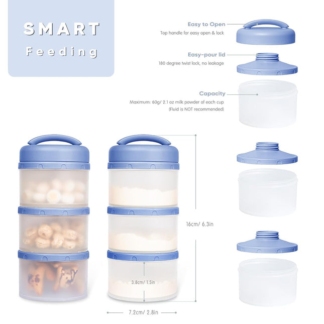 Stackable Formula Dispenser Portable Milk Powder Container, 2 Pack, Blue