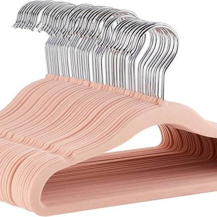 Kids Space Saving Velvet Non-Slip Clothes Hangers with Shoulder Notches for Infant and Toddler, 11.6", Blush, 50-Pack