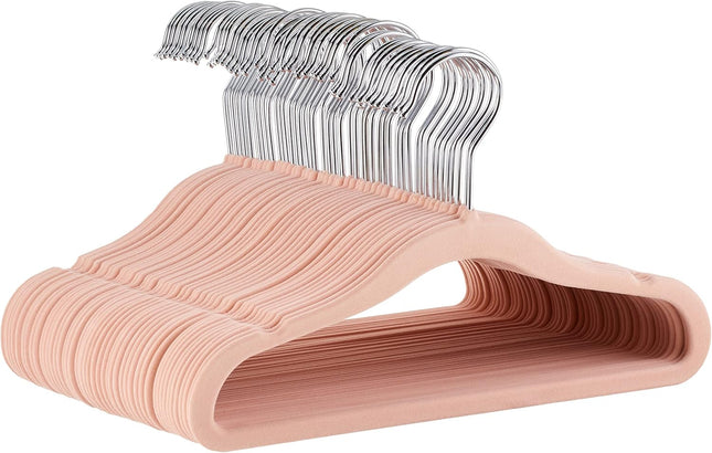 Kids Space Saving Velvet Non-Slip Clothes Hangers with Shoulder Notches for Infant and Toddler, 11.6", Blush, 50-Pack