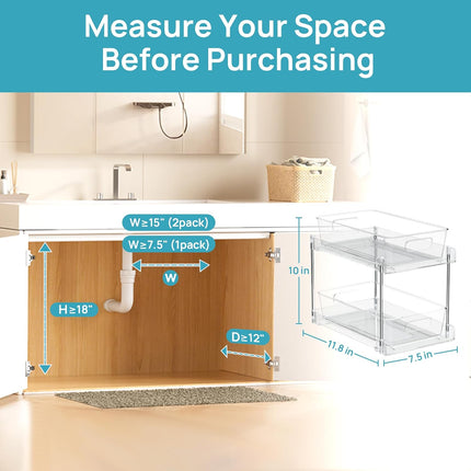 4 Pack Bathroom under Sink Organizers Organizer, 2 Tier Clear Pull-Out Organization (S-Standard)