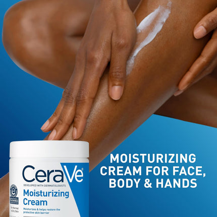 Moisturizing Cream, Body and Face Moisturizer for Dry Skin, Body Cream with Hyaluronic Acid and Ceramides, Daily Moisturizer, Oil-Free, Fragrance Free, Non-Comedogenic, 19 Ounce