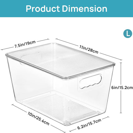 6 Pack Clear Stackable Storage Bins with Lids, Large Plastic Containers with Handle for Pantry Organizer and Storage,Perfect for Bathroom,Cabinet,Kitchen,Fridge,Closet Organization