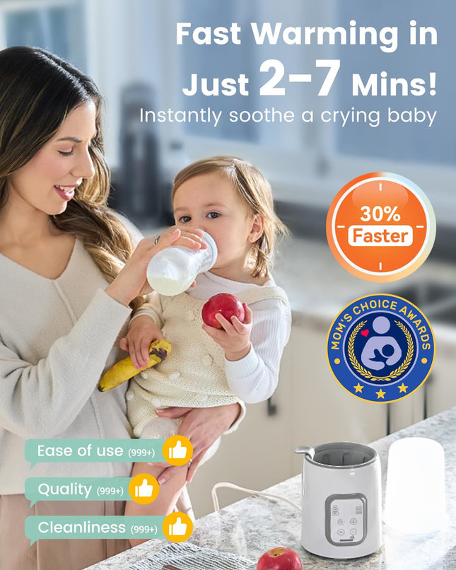 Bottle Warmer,  8-In-1 Fast Baby Bottle Warmer with Timer, Safe for Breastmilk Nutrients, Accurate Temperature Control, with Defrost, Sterili-Zing, Keep Warm, Heats Baby Food & Bottles