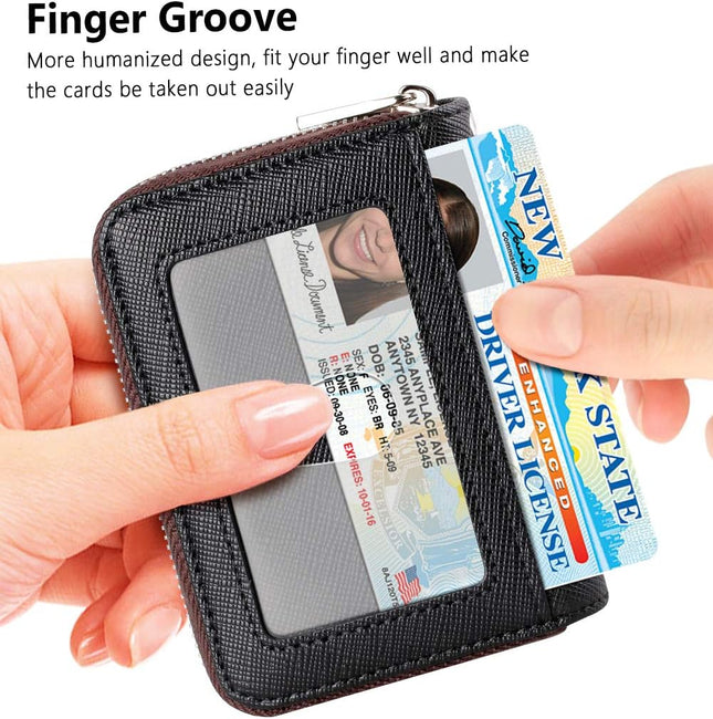 Zipper Wallet Women, RFID Blocking Credit Card Wallet, Business Card Holder, Compact Size Keychain Wallet