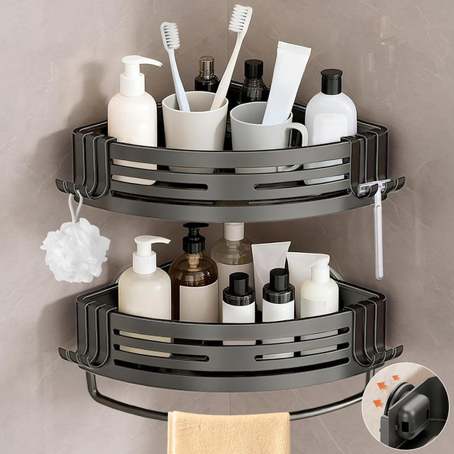 Corner Shower Caddy Suction Cups, No-Drilling Corner Shower Shelf | 1. No Drilling, No Wall Damage 2. Aluminum, Rustproof 3.Suitable for Ceramic Tiles and Glass Walls