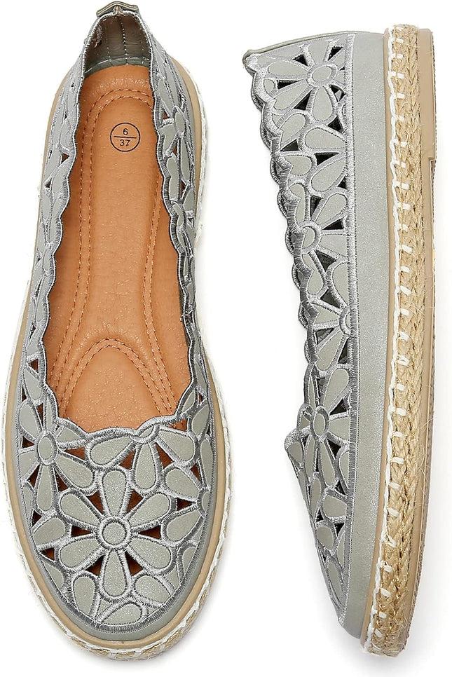 Women’S Ballet Flat Daisy round Toe Dress Shoes Casual Slip on Rope Loafer
