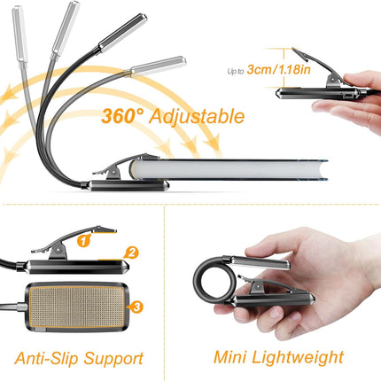9 LED Rechargeable Book Light for Reading in Bed | Eye Caring 3 Color Temps,Stepless Dimming Brightness,80 Hrs Runtime Small Lightweight Clip on Book Reading Light for Studying