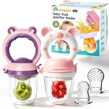 Baby Solids/Frozen Fruit Feeder Pacifier, Infant Teether Toy 4M+, Bpa-Free Silicone Pouch & Nipple, Safely Introduce Solids, Teething Relief, 2-Pack