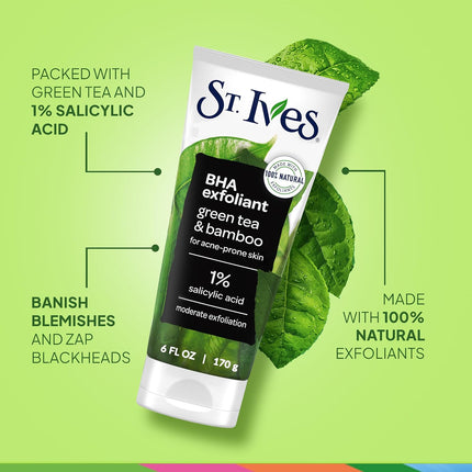 Blackhead Clearing Face Scrub, Clears Blackheads & Unclogs Pores, Green Tea & Bamboo, Salicylic Acid Acne Treatment Facial Scrub, Moderate Exfoliator Skin Care with Natural Exfoliants 6 Oz