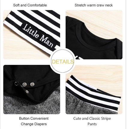 Newborn Baby Boy Clothes New to the Crew Letter Print Romper+ Pants+Hat 3PCS Outfit