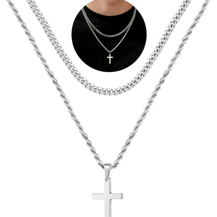 Cross Necklace for Men, Gold Black Silver Mens Cross Necklaces Stainless Steel Cross Pendant Necklace Simple Jewelry Gifts Cross Chain Necklaces for Men