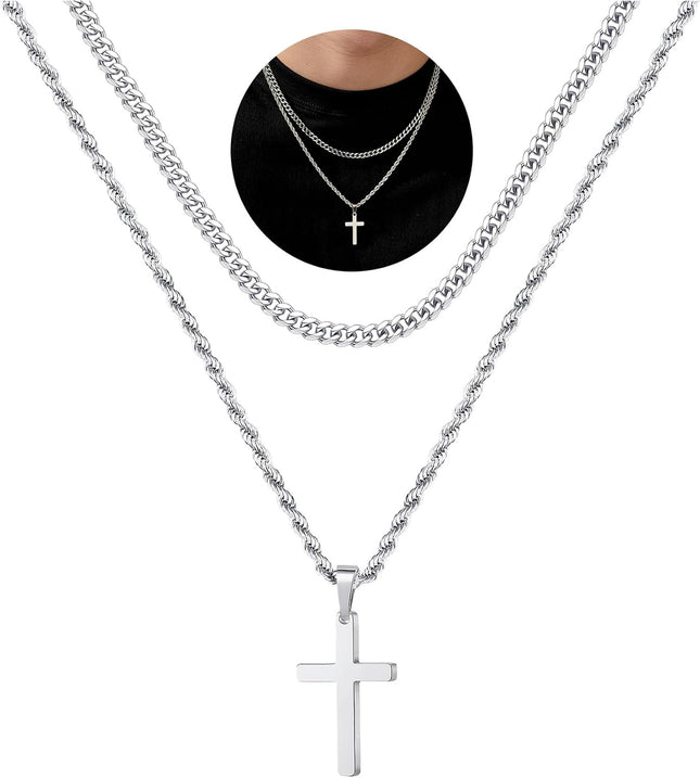 Cross Necklace for Men, Gold Black Silver Mens Cross Necklaces Stainless Steel Cross Pendant Necklace Simple Jewelry Gifts Cross Chain Necklaces for Men