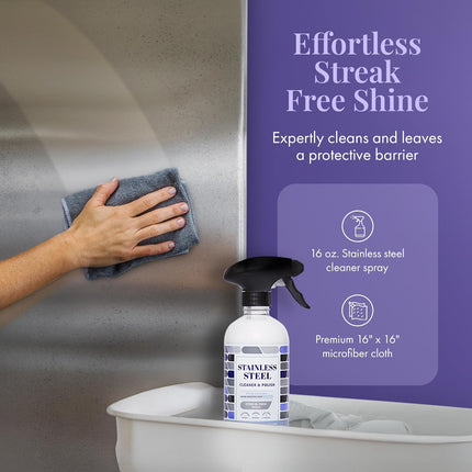 Stainless Steel Cleaner and Polish, Lavender Scent, Sink Cleaner | 100% USDA Biobased. Removes Fingerprints & Residue. Safe for Sinks, Grills & Appliances. Lavender Essential Oil Scent.