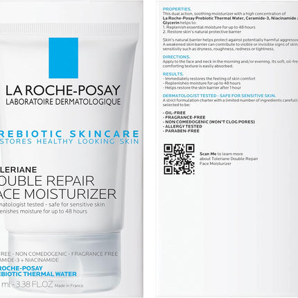 Toleriane Double Repair Face Moisturizer, Daily Moisturizer Face Cream with Ceramide and Niacinamide for All Skin Types