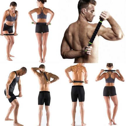 Muscle Roller Stick - Massage Stick for Athletes - Reducing Soreness and Muscle Strain, Soothing Legs Cramps - Physical Therapy & Body Recovery - Black Green