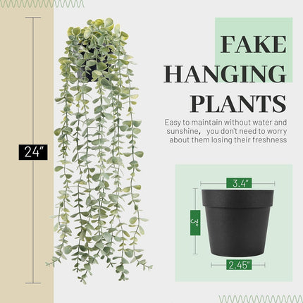 1Pcs Fake Plants Hanging Artificial Potted Faux Eucalyptus Plants for Modern Boho Farmhouse Bathroom Office Desk Wall Art Shelf Living Room Aesthetic Decor Indoor