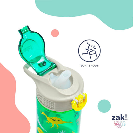 Sage Kids Water Bottle for School, Travel or at Home, 16Oz Durable Plastic Water Bottle with Straw, Handle, and Leak-Proof, Pop-Up Spout Cover (Dino)