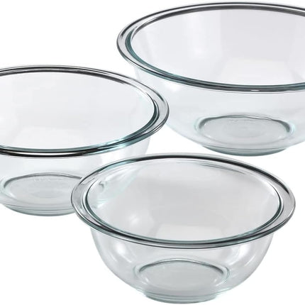 Essentials (3-Piece) Glass Mixing Bowls Set for Prepping, Baking and Cooking, Preheated Oven, Dishwasher, Freezer, and Microwave Safe