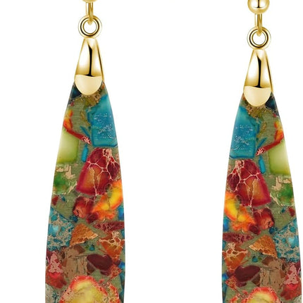 Natural Healing Stone Fishhoop Dangle Drop Earrings Statement Gold Silver Earrings