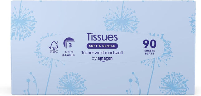 Amazon Brand - Presto! 3-Ply Facial Tissues, 1080 Count (12 Packs of 90)