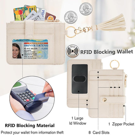 Wallet Keychain Wristlet for Women,Slim RFID Credit Card Holder Purse Tassel Keychain Bangle Key Ring for Men Women