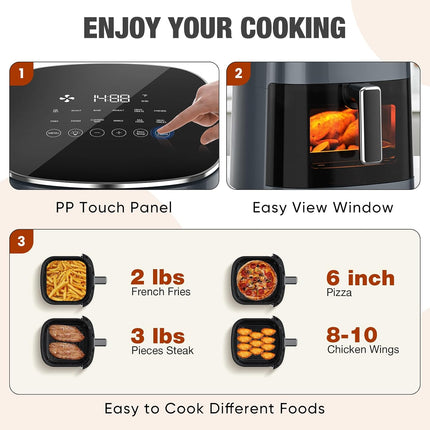 Air Fryer 6 Quarts with Window, 12-In-1 Square Airfryer Oven for Family, 400°F Rapid Air Crispy Technology, Roast Bake Dehydrate, Nonstick & Easy-Clean Basket
