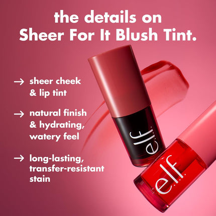 Sheer for It Blush Tint, Multi-Use, Long-Lasting Lip & Cheek Makeup, Creates a Natural Flush Finish, Vegan & Cruelty-Free, Plums Up
