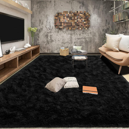 Super Soft Fluffy Rug for Bedroom, Modern Shaggy Fuzzy Kids Rugs for Living Room, Plush Indoor Nursery Home Decor Dorm Carpet with Non-Slip Bottom, Black, 4 X 6 Feet
