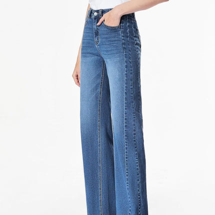 Women'S Wide Leg Jeans High Waisted Stretchy Raw Hem Zimbaplatinum Denim Pants
