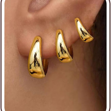 3Pairs Gold Hoop Earrings Set for Women Trendy Chunky Huggie Dainty Earring Jewelry for Women Teens