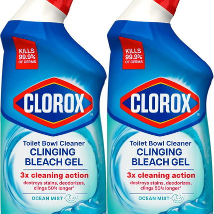 Toilet Bowl Cleaner Clinging Bleach Gel, Kills 99.9% of Bacteria and Viruses, Ocean Mist, 24 Fl Oz, Pack of 2