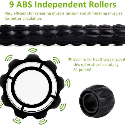 Muscle Roller Stick - Massage Stick for Athletes - Reducing Soreness and Muscle Strain, Soothing Legs Cramps - Physical Therapy & Body Recovery - Black Green
