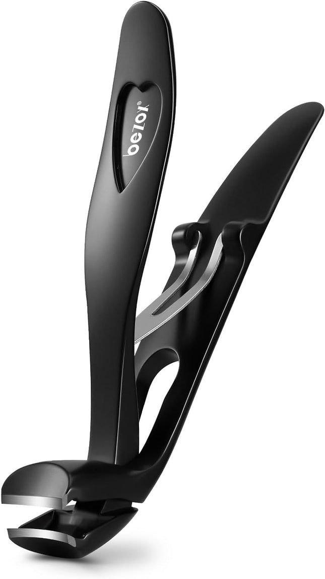 Angled Head Toe Nail Clippers for Seniors for Thick Nails - Ergonomic Toenails Clipper for Thick Toenails, Premium Finger Nails Clipper for Adult with Catcher - Black