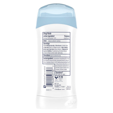 Dove Antiperspirant Stick, All Day Sweat Control, Kind to Skin, Alochol Free, Scent: Original Clean, Size: 2.6 Oz (2 Pack)