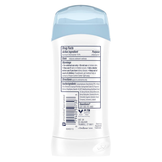 Dove Antiperspirant Stick, All Day Sweat Control, Kind to Skin, Alochol Free, Scent: Original Clean, Size: 2.6 Oz (2 Pack)
