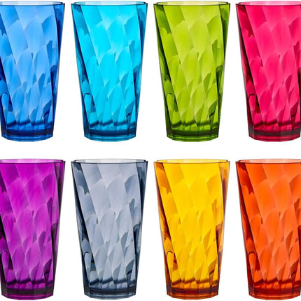 Optix Plastic Reusable Drinking Glasses (Set of 8) 20Oz Water Cups in Jewel Tone Colors | Bpa-Free Tumblers, Made in USA | Top-Rack Dishwasher Safe