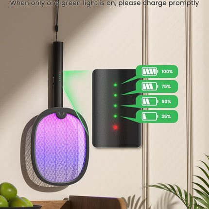 Electric Fly Swatter Foldable Bug Zapper Racket 2 in 1 Mosquito Killer with Purple Attractant Light Rechargeable 1800Mah for Indoor Home Backyard Patio Camping