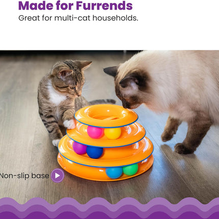 Tower of Tracks Cat Toy – 3-Level Track Tower with 6 Balls, Interactive Cat Toy for Indoor Enrichment