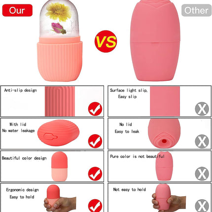 Ice Cube Roller Massager for Face, Eyes and Neck Naturally Conditioning and Skin Care,De-Puff Eye Bags,Reduce Migraine Pain,Reusable Massage Silicone Ice Mold (Pink)