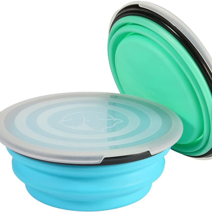 Collapsible Bowl with Cover Lids,2 Pack Dog Travel Bowls Portable Foldable Cat Water Dish Bowl for Pets Walking Parking Camping (Light Blue and Green, Small)
