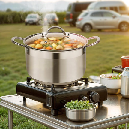 Stainless Steel Stock Pot - 8 Quart Heavy Duty Induction Cooking Pot with Visible Lid for Pasta, Soup, Spaghetti, Nonstick Thick Bottom Big Stockpot, Deep Cookware for Canning, Boiling, Simmer