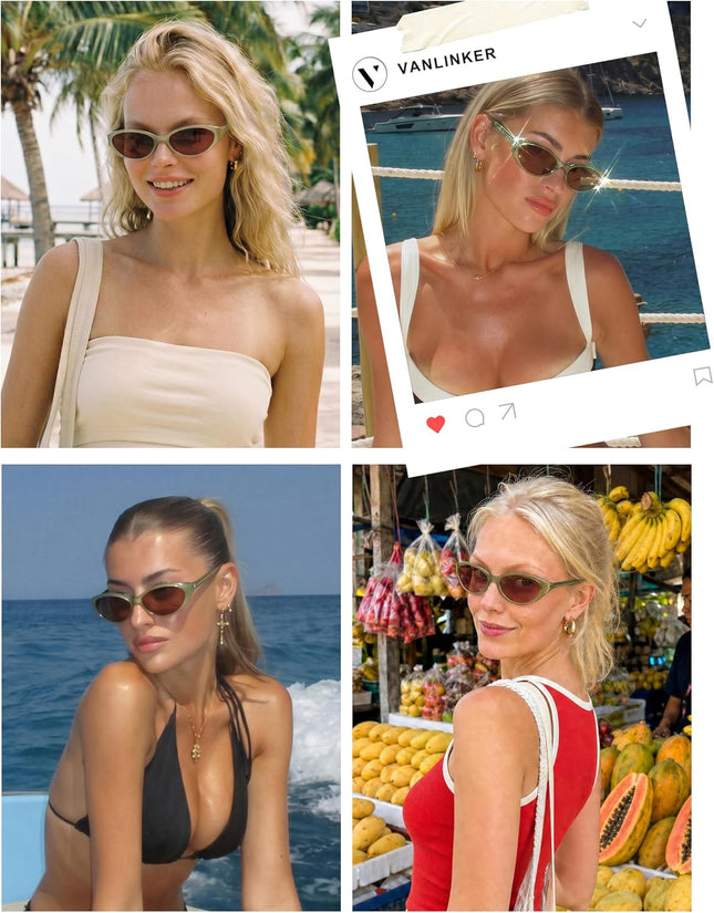 Retro Oval Sunglasses for Women Men 2026 Y2K Wrap around 90S Shades VL9956