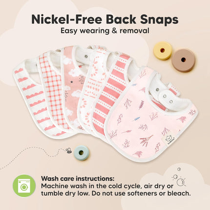 8-Pack Organic Baby Bibs for Drooling and Teething (Sweet Charm) | Soft Cotton Bibs for Baby Girl, Boy, Extra Absorbent, Easy to Clean & Put On, Toddler, Newborn, Infant 0-24 Months
