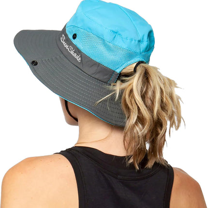 Women'S Outdoor Uv-Protection-Foldable Sun-Hats Mesh Wide-Brim Beach Fishing Hat with Ponytail-Hole