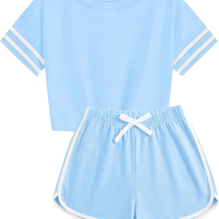 Unisex Girls Boys 2 Piece Outfits Crop Tops and Shorts Set Soft Cotton Clothing Sets Sports Tracksuit