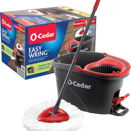 O-Cedar Easywring Microfiber Spin Mop, Bucket Floor Cleaning System, Red, Gray, Standard