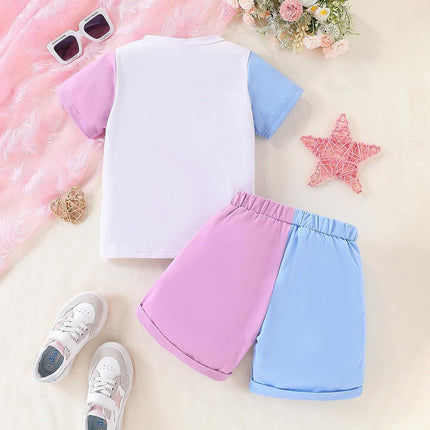 Toddler Kids Girl Clothes Floral Letter Graphic Top + Shorts 2PC Girls Summer Short Set
