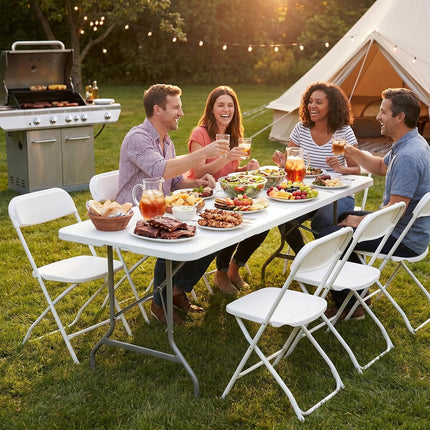 6 FT Folding Picnic Table Easy to Fold and Store, Foldable Table for Camping Picnic Dining Party Kitchen Outdoor Indoor with Carrying Handle