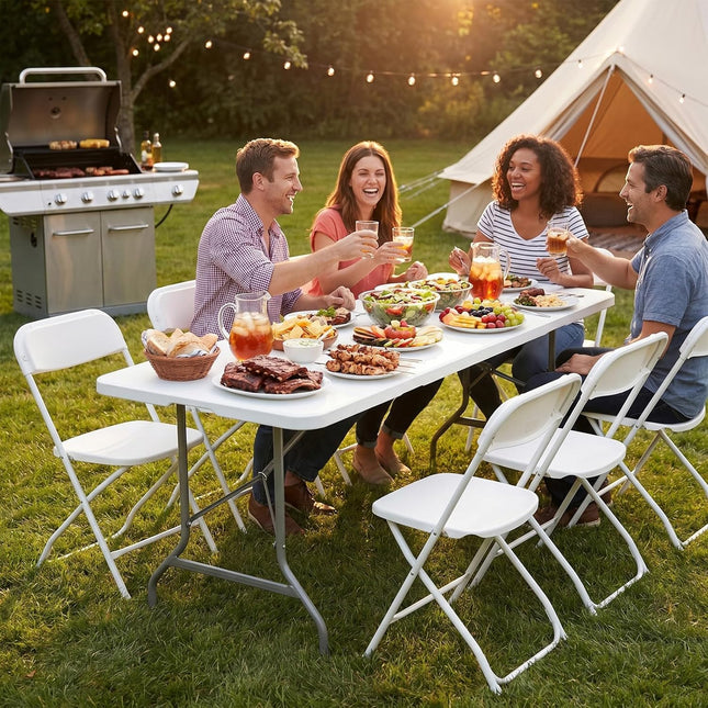 6 FT Folding Picnic Table Easy to Fold and Store, Foldable Table for Camping Picnic Dining Party Kitchen Outdoor Indoor with Carrying Handle